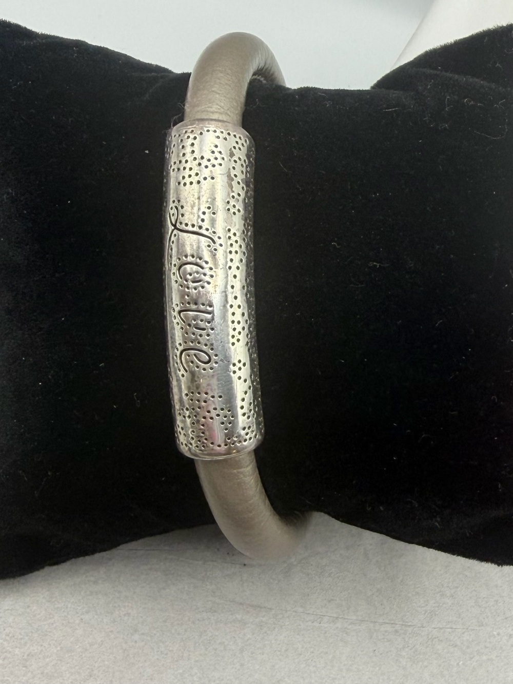 Brighton Woodstock Silver Leather Bracelet with Silver Bar Accent